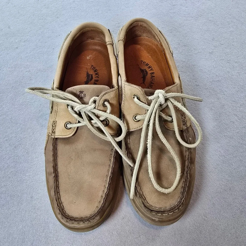 Tommy Bahama Boat Shoes Clove Brown Leather Moc Toe Deck Shoes TB-238 Size 7M